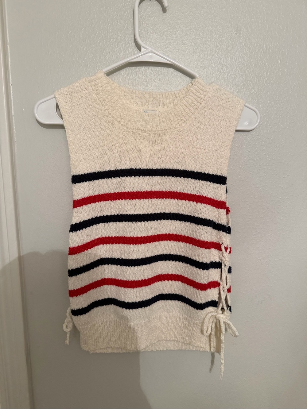 Blue Rain by Francesca’s Cream Knit Tank with Red & Navy Stripes
